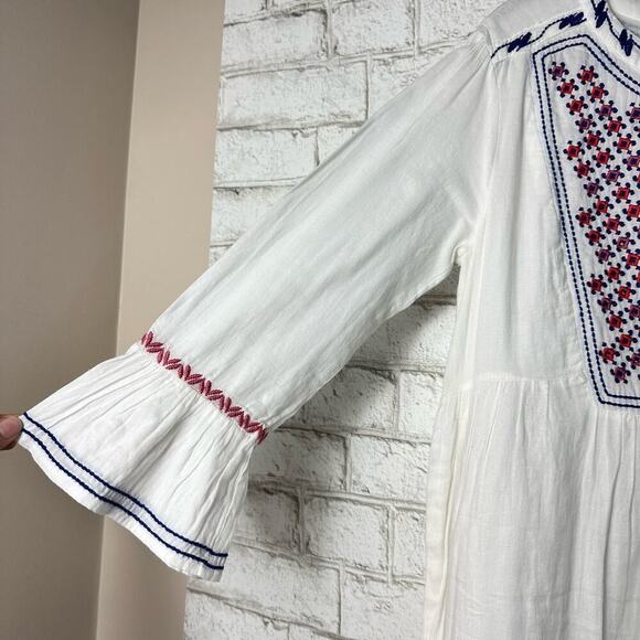 Roller Rabbit Dress Embroidered Cotton Mini Flare 3/4 Sleeve White Blue Pink XS - Picture 6 of 7